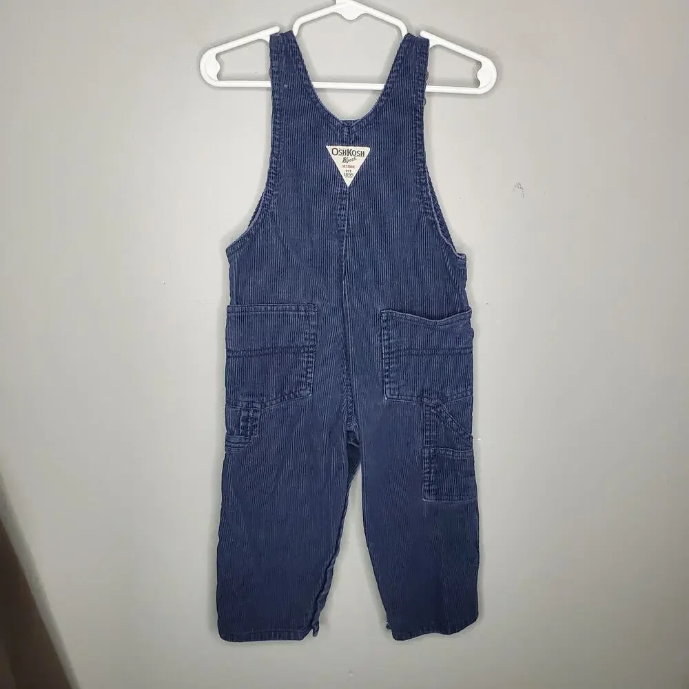 Oshkosh B'gosh Blue Corduroy Overalls Size 18 Months 100% Cotton Bear Embroidery